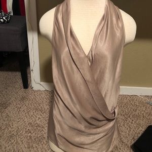 Helmut Lang Gold Satin Draped Sleeveless Gold Top